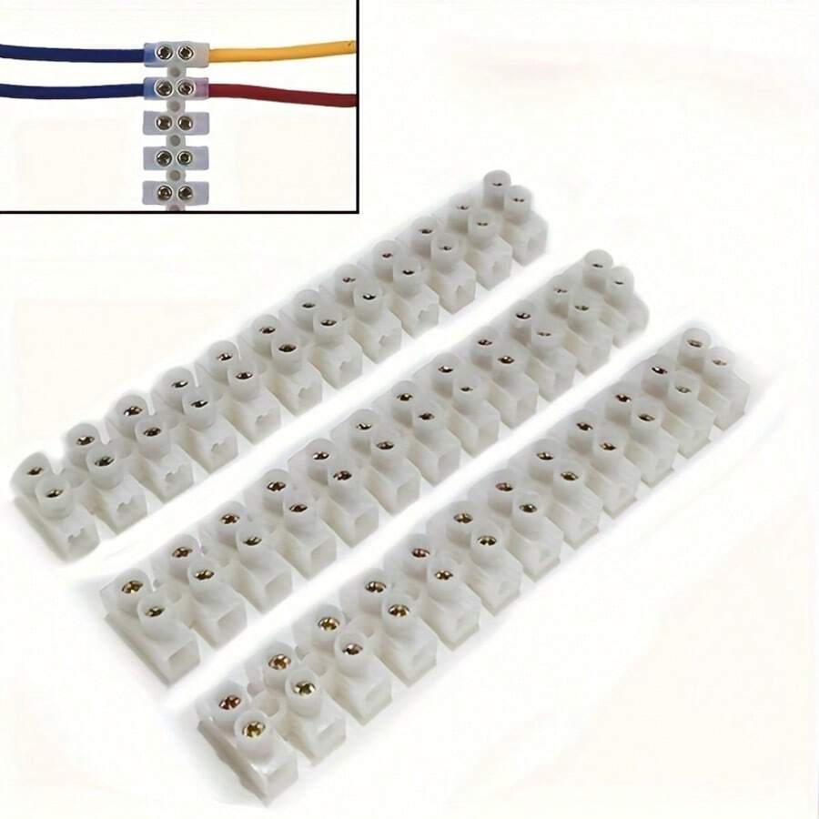 1pc 10A 12-Position Terminal Block, Wiring Post, Terminal Strip - White - View 1
