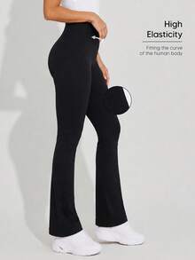 Women's Ribbed Seamless High Waist Flare Yoga Pants Black Fall - Black - View 2