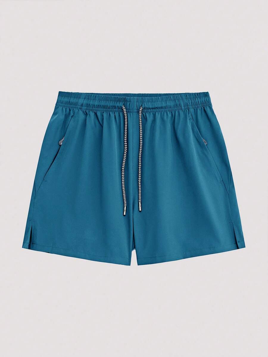 Whitmere Men Drawstring Waist Zipper Pocket Shorts - Blue - View 1