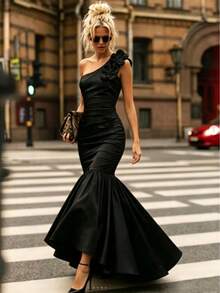Elegant Design Sense Contrast Color Bodycon Dress, Strapless Sleeveless Waist Cinched Niche Black & White Patchwork Chic Mini Dress Wedding Party Fall - Black - View 2