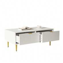 Modern White Coffee Table With Golden Accents - 白色 - 查看 3