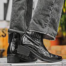 American Retro Work Boots Men's Boots Thick Sole Height-Increasing British Style Chelsea Ankle Boots - Black - View 4