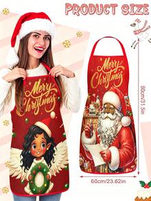 2 Pcs Vintage Christmas Santa Snowman Print Apron Set, Buffalo Plaid Pattern Kitchen Cooking Baking Aprons For Holiday Party Home Decoration - Multicolor - View 3