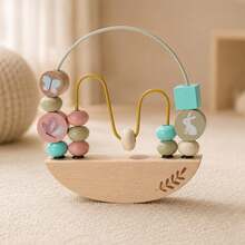 1pc Wooden Bead Maze Toy, Garden Butterfly Rabbit Design Balance Bead Game, Toddler Sensory Education Toy, Children Learning Gift - Multicolor - View 5