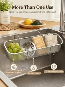 Premium Stainless Steel Side-Mounted Sink Drain Basket With Mesh Sturdy Corner-Mounted Sink Filter Drain Basket For Cooks Deep Kitchen Sink Food Scrap Filter To Wash Vegetable/Fruit Cleaner Silver Rectangle Kitchen Essential Kitchen Gadgets - L - View 8