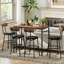 5-Piece Bar Table Set With 4 Chairs, Industrial Design, For Kitchen, Dining Room, Wood, Steel, Brown - 棕色 - 查看 6