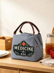 Striped Medicine Bag With "Medicine Bag" Text And Pill Bottle Pattern - Compact Pill Storage Bag And First Aid Kit, Portable Medication Storage Solution For Daily, Outdoor And Dorm Use, Multi-Functional Fabric First Aid Bag Designed For Health-Conscious And Frequent Travelers, Suitable For Travel And Outdoor Activities - Multicolor - View 4