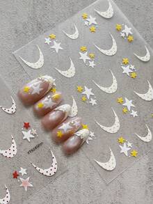 1 Sheet All‑Season Sweet Cute Style Polka Dot Moon Star Nail Stickers, 3D Self‑Adhesive Nail Art Decals For DIY Manicure & Press‑On Nails Salon Decor - Multicolor - View 5