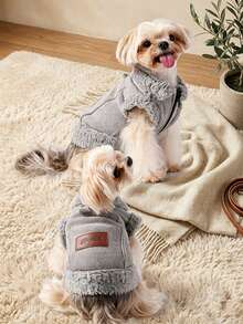 1pc Pet Plush Jacket Autumn Winter Warm Dogs Coat Retro Corduroy Outdoor Windproof Clothes Fot Dog Suitable For Small Medium Dogs - Multicolor - View 8