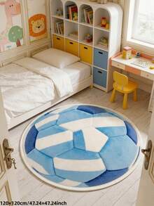 1pc 2026 New - Blue & White Football Round Washable Fluffy Carpet - Soft Bedroom, Living Room, Study, Children's Room Decorative Carpet, Perfect For Daily Home, Holiday, Party, Decorative Carpet, Bedroom Decor, Small Carpet, Carpet, Home Decor, Living Room Carpet, Living Room Small Carpet, Bedroom Carpet, Living Room Home Decor - Multicolor - View 3