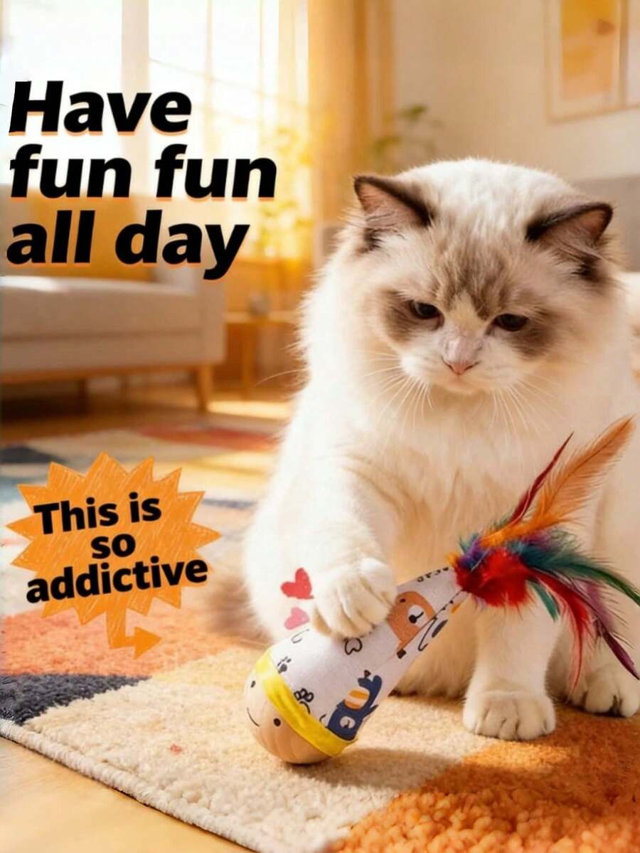 1pc Cute Bear Print Fabric Cat Swaying Toy, Bright Feather Endless Fun Indoor Cat Exercise Play Pet Accessory