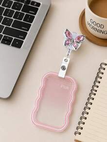Cute Wavy Edge Card Holder With Rhinestone Butterfly Retractable Badge Clip, Portable ID/Student Card Holder, Cute Transparent Card Sleeve, Student Campus Bus Card And Small Card Protector, Celebrity Card, Bus Card, Meal Card, Subway Card, Photo, Residence Permit, Access Card, Valentine's Day Gift, Birthday Gift, Teacher's Day Gift, Back To School Gift - Multicolor - View 9