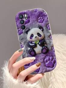 1pc Creamy Big Wave Ins Cute Panda Bamboo Pattern Phone Case, Milky White Wave Pattern Full Coverage Lens Soft Shell Compatible With Samsung, Series Phones - White - View 3