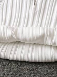 Boys' Preppy Solid Color Striped Stand Collar Sweater Long Sleeve Knit Pullover, Suitable For School Daily Casual Wear In Spring, Autumn, Winter - White - View 9
