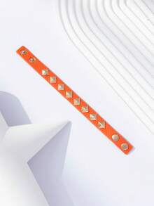 1pc Women's Rock Rivet PU Triangle Studded Motorcycle Dark Style Y2K Bracelet - Orange - View 2