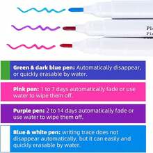 12pcs Disappearing Ink Pens, Water-Soluble Fabric Marker Pens, Sewing Art DIY Tracing Embroidery Supplies, Blue And Purple, Sewing Marking And Tracing Tools (Random Style, Random Color) - Multicolor - View 4