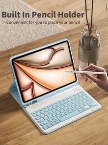 Keyboard Protective Case Compatible With Samsung Galaxy Tab, Pad SE, With Detachable Wireless Bluetooth Keyboard And Pencil Holder (Pencil Not Included), Ultra-Thin Lightweight Stand Protective Case, Protective Case (Sky Blue) - Sky Blue - View 3