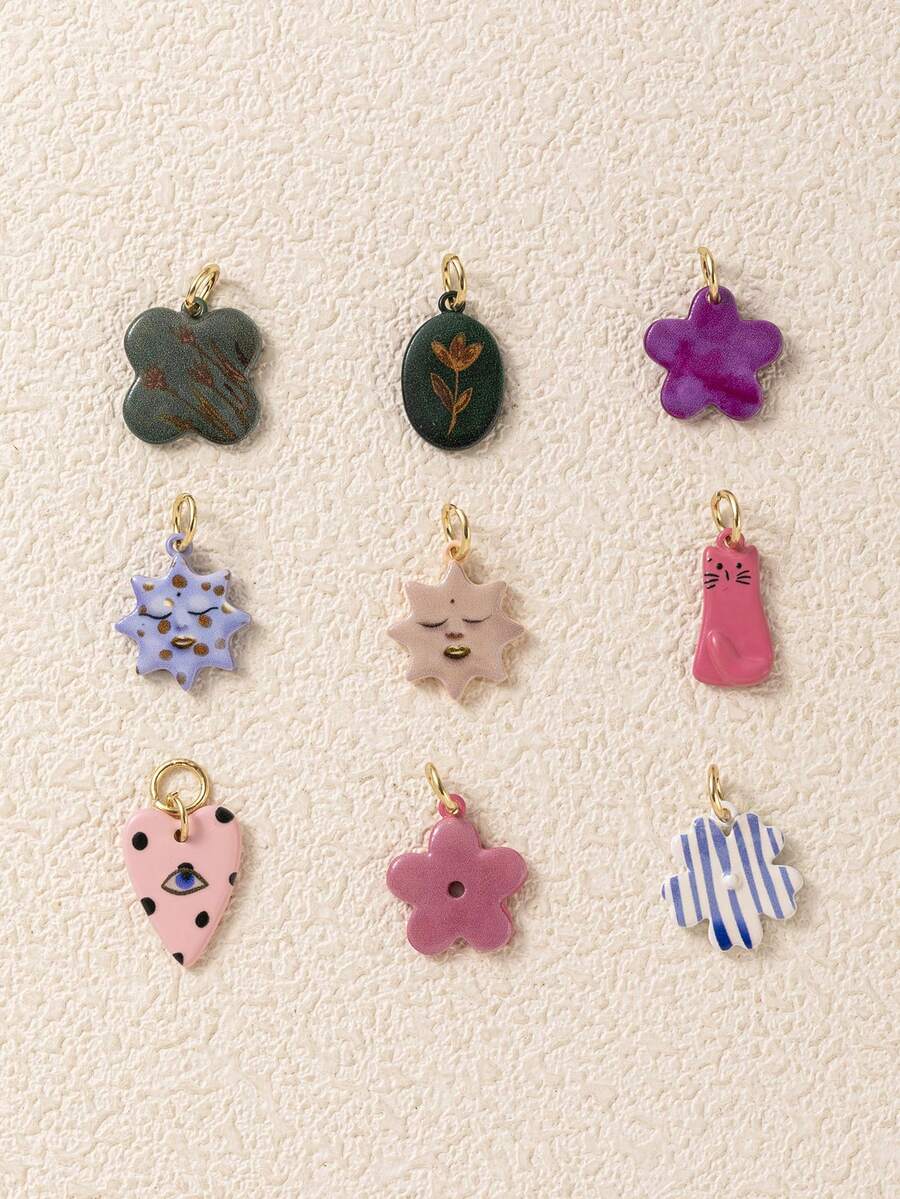 1pc New Vintage Mixed Style Pendant, Cartoon High-End Design, 14k Gold Plated Copper Material, Suitable For DIY Creative Necklace, Bracelet, Earring, Bag Chain, Keychain, Waterproof And Sweat-Resistant, Suitable For Daily Casual Wear - Multicolor - View 1