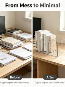 1/2pcs Desktop Bookshelf Office Supplies Storage Rack Organizer Box, Suitable For Home, College Dorm, Office, School Supplies, Home Decor, Room Decor, Household Items - Multicolor - View 11