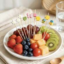 100Pcs Cute Decorative Cocktail Picks, Colorful Butterfly Flower Bee Bamboo Fruit Toothpicks For Picnic Birthday Party Food Cupcake Sandwich Decor - Multicolor - View 5