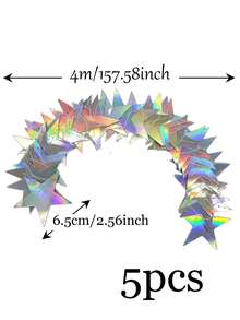 1/3/5pcs Holographic Iridescent Star Hanging Bunting Banner, Shiny Star Garland For Wedding, Birthday Party And Holiday Celebration Backdrop Decoration - Iridescent Star - View 7