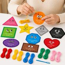 Quixorblex 1 Set Colorful Geometric Shape Felt Lacing Cards, Threading & Shape Matching Felt Kit, Classroom Play Supplies - Multicolor - View 6