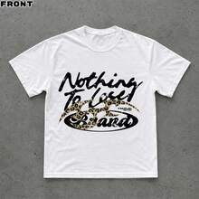 Cotton Y2K Grunge T-Shirt Leopard Print Distressed Cursive Slogan Graphic, Hip Hop Daily Street Tee - White - View 1