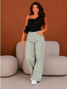 BNB WOMEN'S WIDE LEG JEANS PREMIUM HIGH-WAISTED FLARE PANTS - 翠 - 查看 2