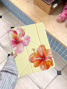 1件黃色背景山茶花平板保護殼，適用於iPad Mini6/7/Air/Air2/9.7/10.2/10.5/10.9(Air4-Air8)/Pro 11/10th Gen/A16/Pro 11 2024，雙面彩繪圖案平板殼，透明壓克力背殼，絲綢質感8折支架，自動休眠/喚醒，內置筆槽，產品不含筆，部分機型附相機框 - 彩色 - 查看 4
