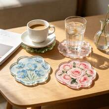 1/4PCS Watercolor Floral Acrylic Coasters, Asymmetrical Flower Transparent Heat-Resistant Coasters. Cherry Blossom, Forget-Me-Not, Rose Pattern Waterproof Tea Cup Coasters, Ins New Style Coasters, Heat-Resistant Coaster Set, Protect Tabletop From Hot Drinks, Cups And Plates Contamination - , Suitable For Office, Restaurant, Cafe - Multicolor - View 4