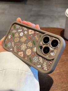 1pc Fashionable Brown Christmas Element Pattern Phone Case, High Camera Frame Stepped Design Full Coverage Anti-Drop Soft Shell, Compatible With IPhone 17 17Pro 17Pro Max Air 16 15 14 13 12 11/ S26Ultra S25Ultra S24Ultra S23Ultra/HONOR Series Phone Case - Brown - View 4