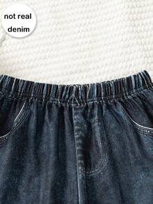 Girls' Casual Fashion Bow Print Elastic Waist Straight Leg Pants, Versatile For Daily Wear And Outings, Spring/Autumn - Dark Wash - View 4