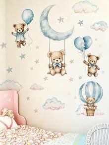 2 Styles Kids Room Wall Decals, Bear Balloon Moon Stickers And Space Astronaut Rocket Stickers, Home Decor, Boys Girls Bedroom Wall Art - Multicolor - View 1