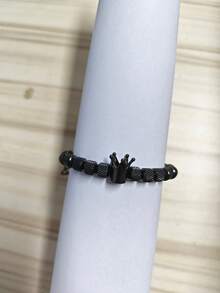 Adjustable Men's Bracelet - Crafted For Boyfriend/Husband, Adjustable Beads Stainless Steel Crown Bracelet, Anniversary Gift - Black - View 6