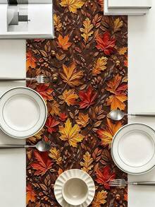 1pc,Crafted Table Runner,Autumn Vintage Maple Leaf Style Triangular Table Runner,Pointed Irregular Table Runner,Microwave Oven Cover,Pointed Irregular Tablecloth,Suitable For Dining Table,Coffee Table,Home Decor,Durable Kitchen And Dining Room Decoration,Dining Table Decoration,Entryway Decoration - Multicolor - View 3