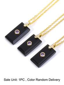 1pc Women's Amethyst Necklace Crystal Rectangle Pendant With Zirconia Natural Stone Stainless Steel Chain Fashion Jewelry H936 - Necklace - View 13