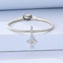 1pc Unique Prayer Bead Silver Cubic Zirconia Cross Safety Clasp, Perfect For Pairing With Original Bracelets, Necklaces And Bangles, For DIY Jewelry Making, Also A Great Birthday Gift For Female Friends. - Silver - View 8
