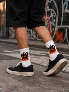 3/5/6/7/10/15/20 Pairs Random Plus Size Sports Socks, Student Basketball Socks, Black And White Men's Mid-Calf Socks, Suitable For Various Occasions And Seasons - Multicolor - View 4