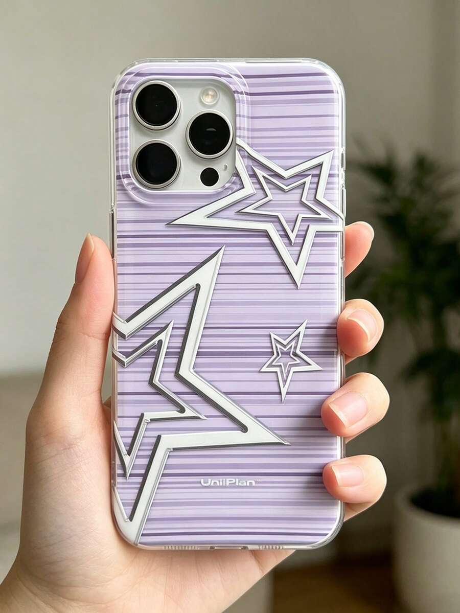 Personalized Striped All-Over Print Purple Striped Rock Star White Shell IMD Phone Case - Compatible With Phone 17 Pro Max, 17 Pro, 17, 16 Pro Max, 16 Pro, 16, 15 Pro Max, 15 Pro, 14 Pro Max, 14 Pro, 14, 13 Pro Max, 13 Pro, 13, 12 Pro Max, 11, Phone Protective Cover - Purple - View 1