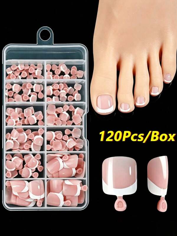 120 Pcs French Short Press-On Nails, Glossy Square Multi-Color Fake Toenails, Full Cover Soft Gel Press-On Nails, Removable Press-On Nails, Luxury Press-On Nails, Suitable For Women, Girls, Home DIY Nail Salon - DIY Pedicure Nail Supplies