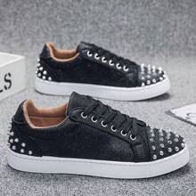Men's Casual Sneakers With Studs And Rhinestones Retro Rock Style Platform Shoes For Men And Women CL Studded Shoes - 全黑 - 查看 4
