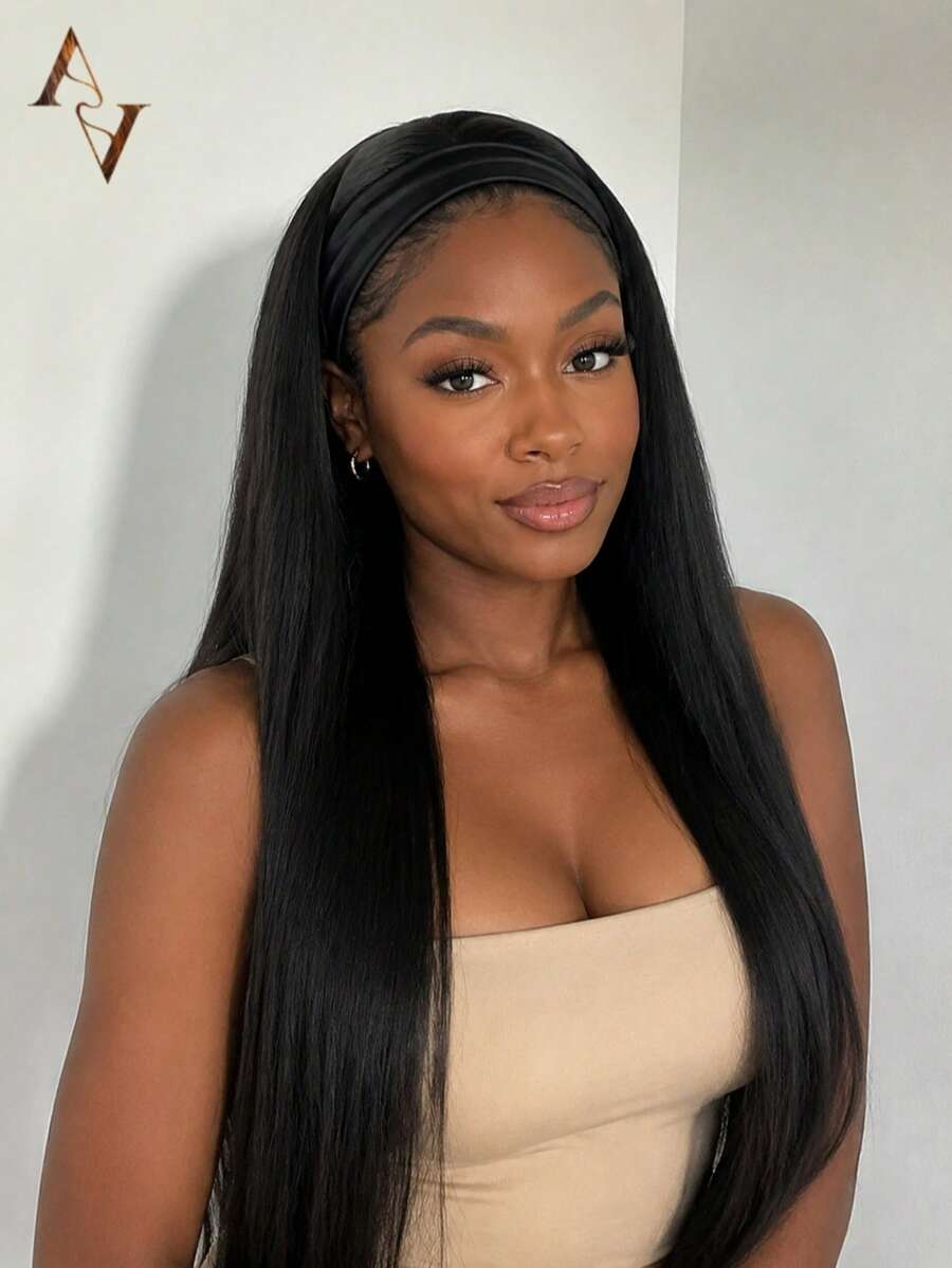 ARABELLA 100% Human Hair Straight Natural Color Hairband Wig, Ready-To-Wear Breathable Machine-Made Cap, Suitable For Beginners, Natural Style Women's Wig - SNatural - View 1
