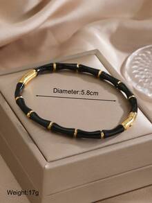 5 pièces/1 pièce Bracelet en acier inoxydable minimaliste avec joint en bambou et goutte d'huile colorée, convient pour le port quotidien et les fêtes des femmes - Multicolore - Voir 9