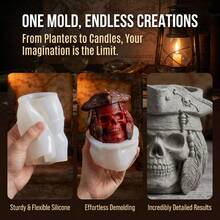 Molde de silicona de resina, molde de silicona de calavera pirata, adecuado para cemento DIY, yeso, molde de maceta de resina, maceta multifuncional para suculentas, molde de silicona para taza de vela de aromaterapia, molde de adorno de decoración de escritorio, material de silicona de fácil liberación, contenedor de arreglo de flores secas para el hogar, molde de regalo DIY hecho a mano, reutilizable - Multicolor - Ver 5