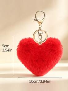 1pc Heart-Shaped Pom Pom Keychain, Heart Car Hanging Ornament, Couple Heart Pendant, Bag Charm, Women's Keychain - Multicolor - View 3
