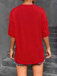100% Cotton Crop Top T-Shirt With Gothic Lettering Foul Mouthed  , On Wooden Hanger, Glasses, Blue Jeans, Indoor Staircase, Vacation Outfitswomen - 基礎T-紅色 - 查看 3
