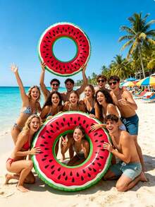 2026 New Fruit Style PVC Inflatable Swim Ring, Unisex Arm Floats, Green And Pink, Donut And Watermelon Shapes, Suitable For Summer Water Sports, Pool Party, Beach Party, Swimming Pool, Beach, Summer Vacation Swim Ring - Multicolor - View 1