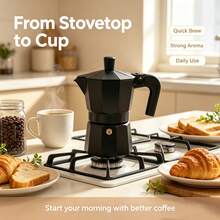 Moka Pot - 3/6/9 Cup Espresso And Cuban Coffee Brewer, Black R-Handle Stovetop Moka Pot, Suitable For Home Use And Outdoor Moka Pot - Black - View 1