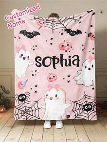 1 pieza Manta personalizada de Halloween, Regalo personalizado, Para niño, Manta personalizada, Manta de sofá personalizada, Manta de bebé personalizada, Manta para recién nacido, Adecuada para el Día de la Madre, Cumpleaños, Día del Niño, Día del Padre, Boda, Navidad, Halloween, Adecuada para el sofá del hogar, Cama, Coche, Dormitorio, Sala de estar, Manta de sofá, Alfombra, Ropa de cama del hogar, Manta personalizada. - Multicolor - Ver 2