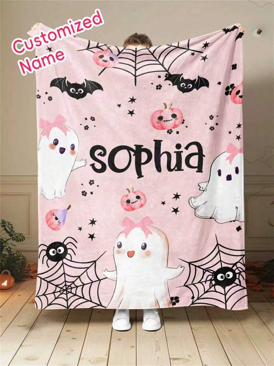 1 pieza Manta personalizada de Halloween, Regalo personalizado, Para niño, Manta personalizada, Manta de sofá personalizada, Manta de bebé personalizada, Manta para recién nacido, Adecuada para el Día de la Madre, Cumpleaños, Día del Niño, Día del Padre, Boda, Navidad, Halloween, Adecuada para el sofá del hogar, Cama, Coche, Dormitorio, Sala de estar, Manta de sofá, Alfombra, Ropa de cama del hogar, Manta personalizada.